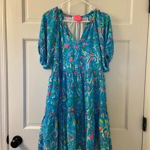 Lilly Pulitzer Turquoise Multi Paisley Print Midi Dress